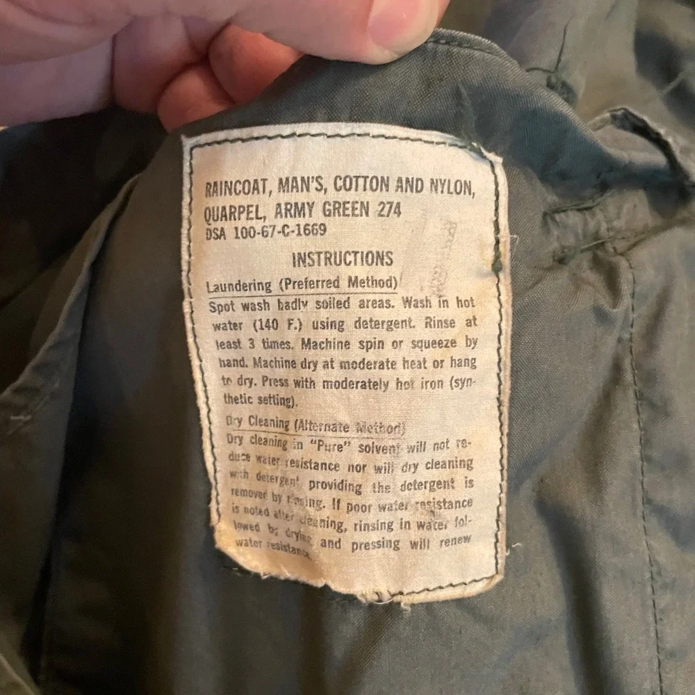 Vintage Mens Cotton Nylon Army Green Raincoat Trench Coat 40 L DSA 100 67 C 1669 - Picture 3 of 6